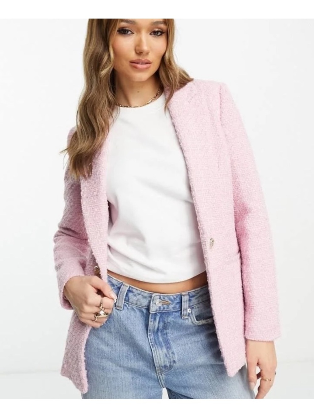 River Island bouclé blazer in light pink (NWT)